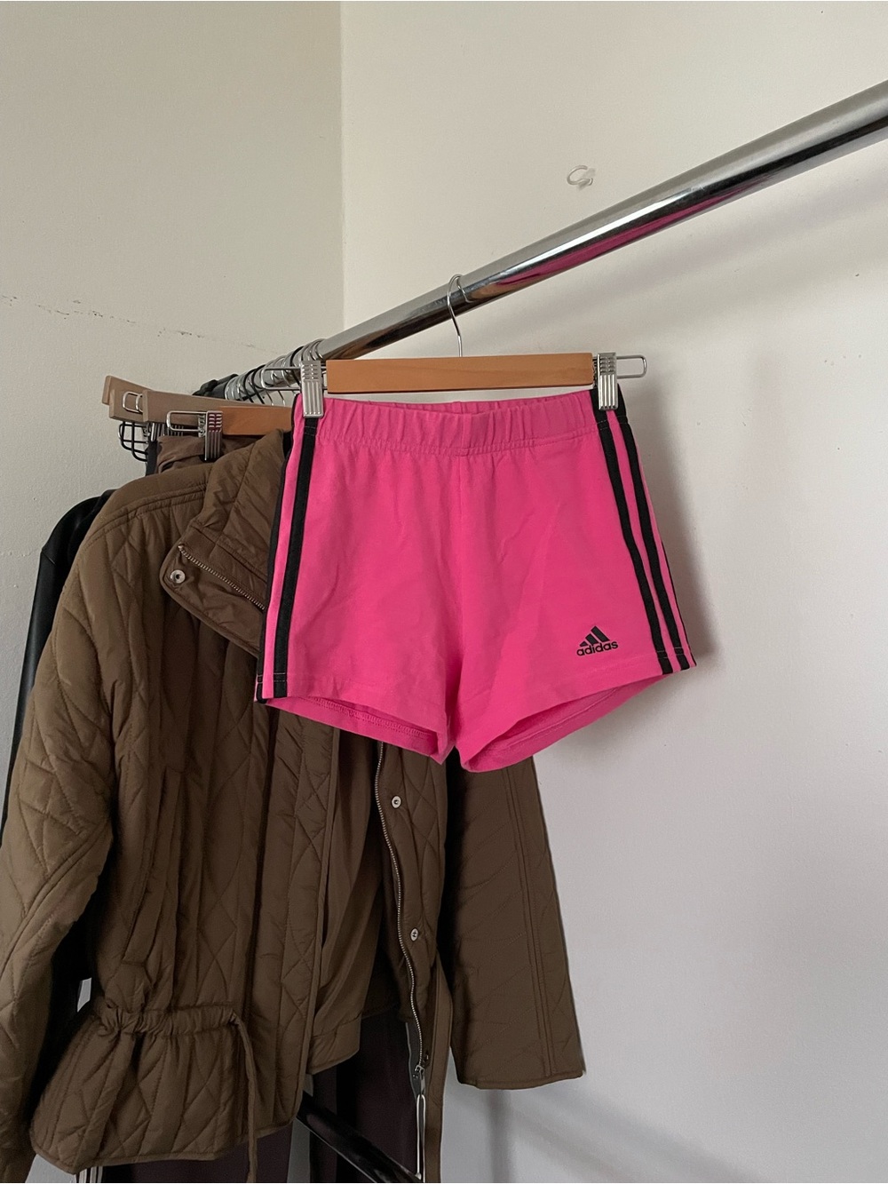 adidas Pink Athletic Shorts with Black Stripes